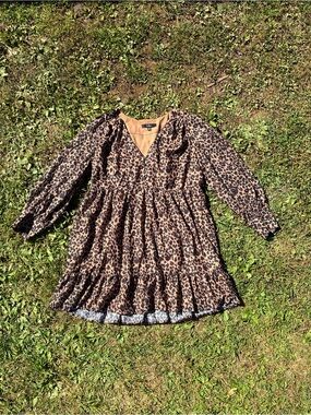 Womans Lulus Leopard Print Long Sleeve Dress - Tan & Black